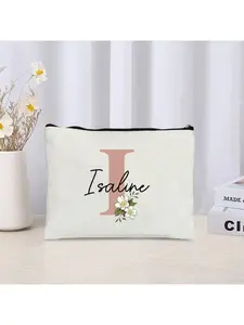 Makeup bag, floral alphabet wedding bridesmaid gift, travel cosmetics storage bag, Makeup Storage Organizer, side bag, ladies' pencil case, wallet, Travel Makeup Pouch