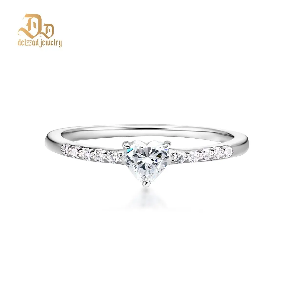 Delzzad 14k Gold-Plated Chic Iced Out Heart Ring Lab-Created Moissanite Ring S925 Sterling Silver/Copper Moissanite Jewelry Perfect Christmas Gift