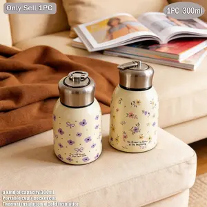 300ML Floral Stainless Steel Insulated Cup, Dual-Layer Vacuum Bottle, Portable Travel Mug, Vacuum Insulated Flask, Ideal for Outdoor, Office, Home, School