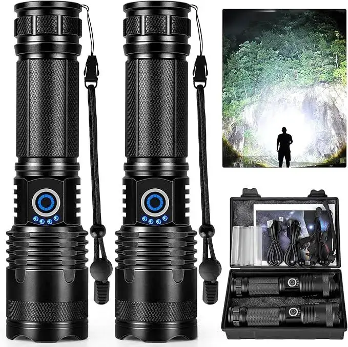 Super Bright 100000 Lumens Rechargeable LED Flashlight, Portable USB Port Fast-Charging Handheld Light, Waterproof Long-Lasting Emergency Lantern, Hiking Camping Party Gift for Home Supplies, Super Bright Flashlight, Portable Flashlights