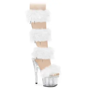 7 Inch Heel ADORE-728F Clear White Fur High Heels Women