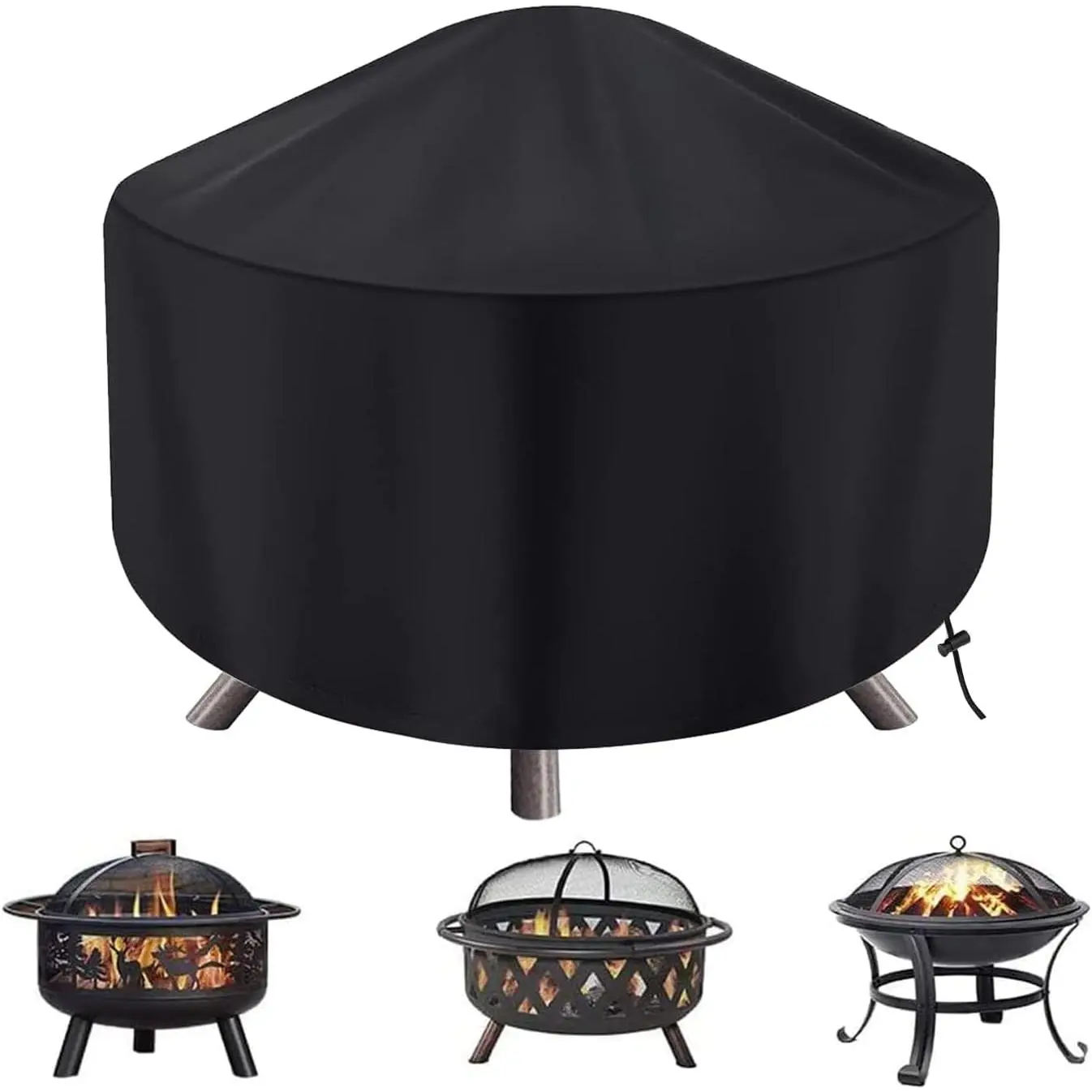 Heavy-Duty Oxford Cloth Round Fire Pit Cover - 22-34 Inch All-Purpose Outdoor Patio Fireplace Cover, Durable, Waterproof, Dustproof, Anti-UV, Tear-Resistant, Easy to Install, for All Seasons