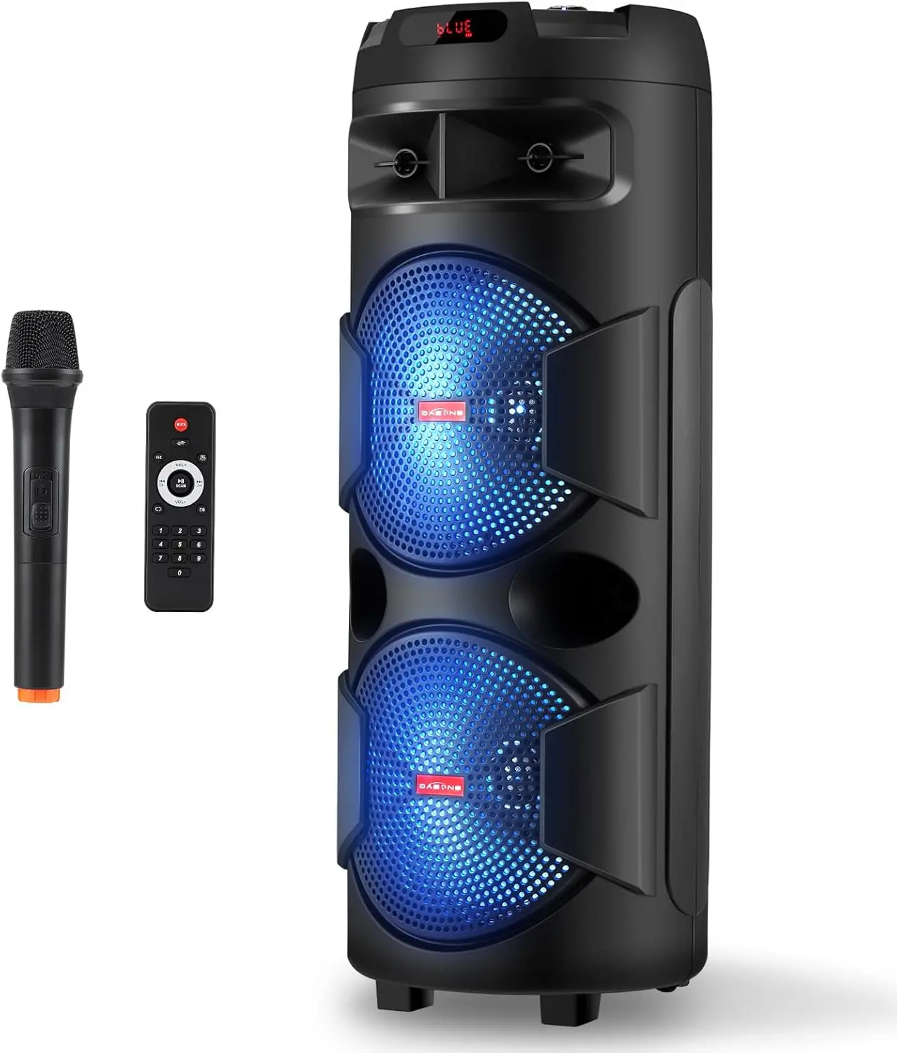 DAZONE Loud Dual 12" Subwoofer Bluetooth Speaker - Portable Karaoke Audio Device with Heavy Bass Stereo Sound, Microphone, FM Radio, MP3 Player, Remote Control, Smartphone Compatibility, Cable Incl. for Home Party, Camping