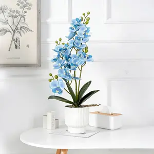 Blue Artificial Phalaenopsis Potted Plants-Elegant Home Decoration, 15-inch High Artificial Flowers Are Used For Indoor Home Decoration And Office Decoration, And Lifelike Artificial Orchids Potted Plants Are Excellent Gifts For Mothers On Mother's Day ti