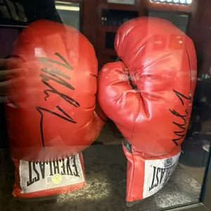 Beckett Authentic Mike Tyson Signed Boxing Gloves in Display Case - 2 Pairs of Autographed Red Leather Gloves