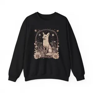 Boho White Fox Cottagecore Sweatshirt, Unisex Crewneck Jumper, Cozy Pullover, Winter Fashion, Nature Lover Gift