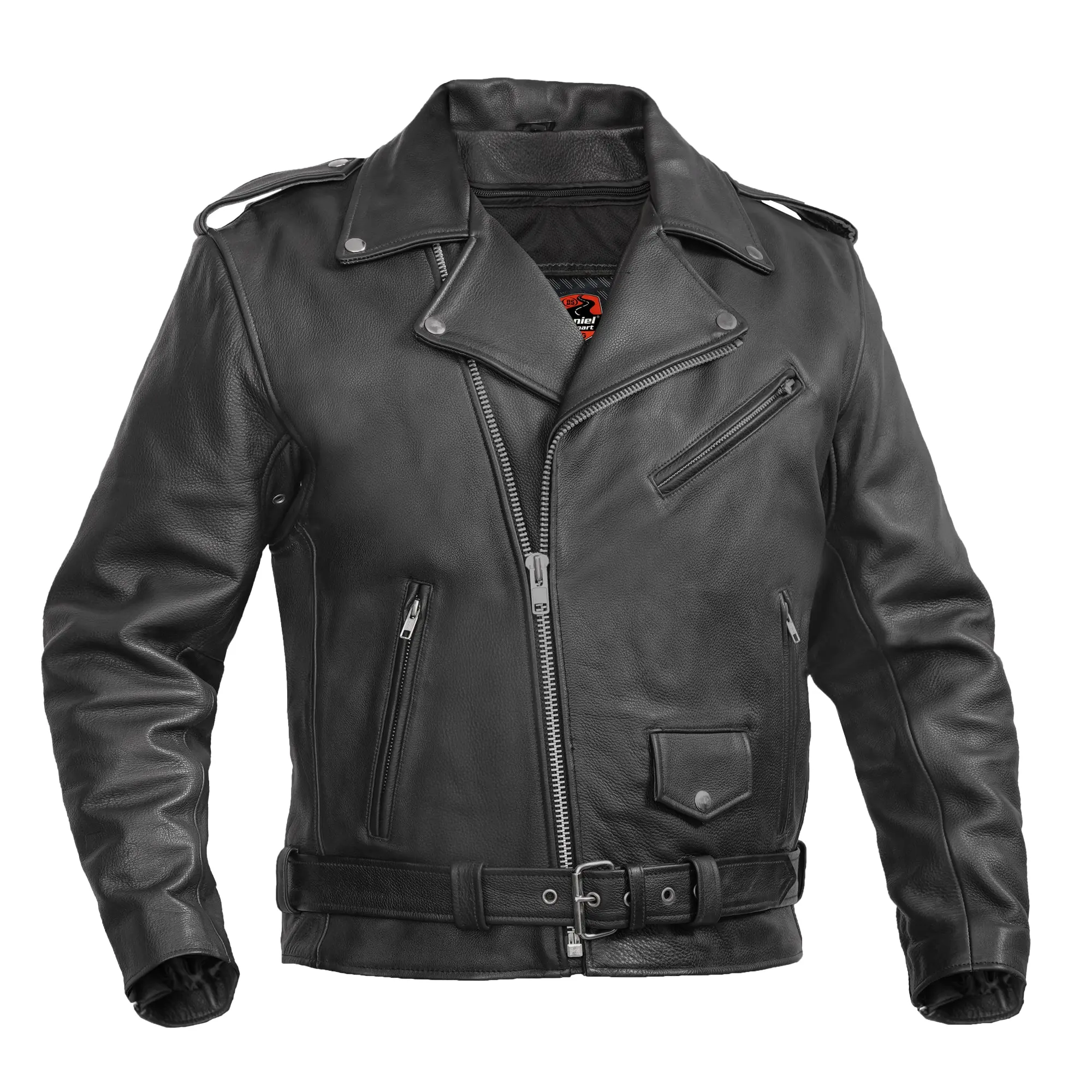 DANIEL SMART Horizon Men's Cowhide Leather Motorcycle Jacket, Plain Biker Style, Fitted with Collared Neck, Zip-Out Liner & Conceal Carry Pockets, Biker Jacket, Racerback, Zipper, Coin Pocket