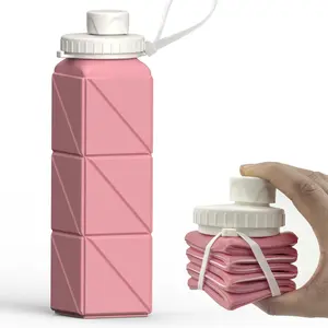 Collapsible Silicone Water Bottle - 20.6oz BPA-Free Leakproof Reusable Compact Bottle, Portable for Traveling, Cycling, 1 Pack (Pink)