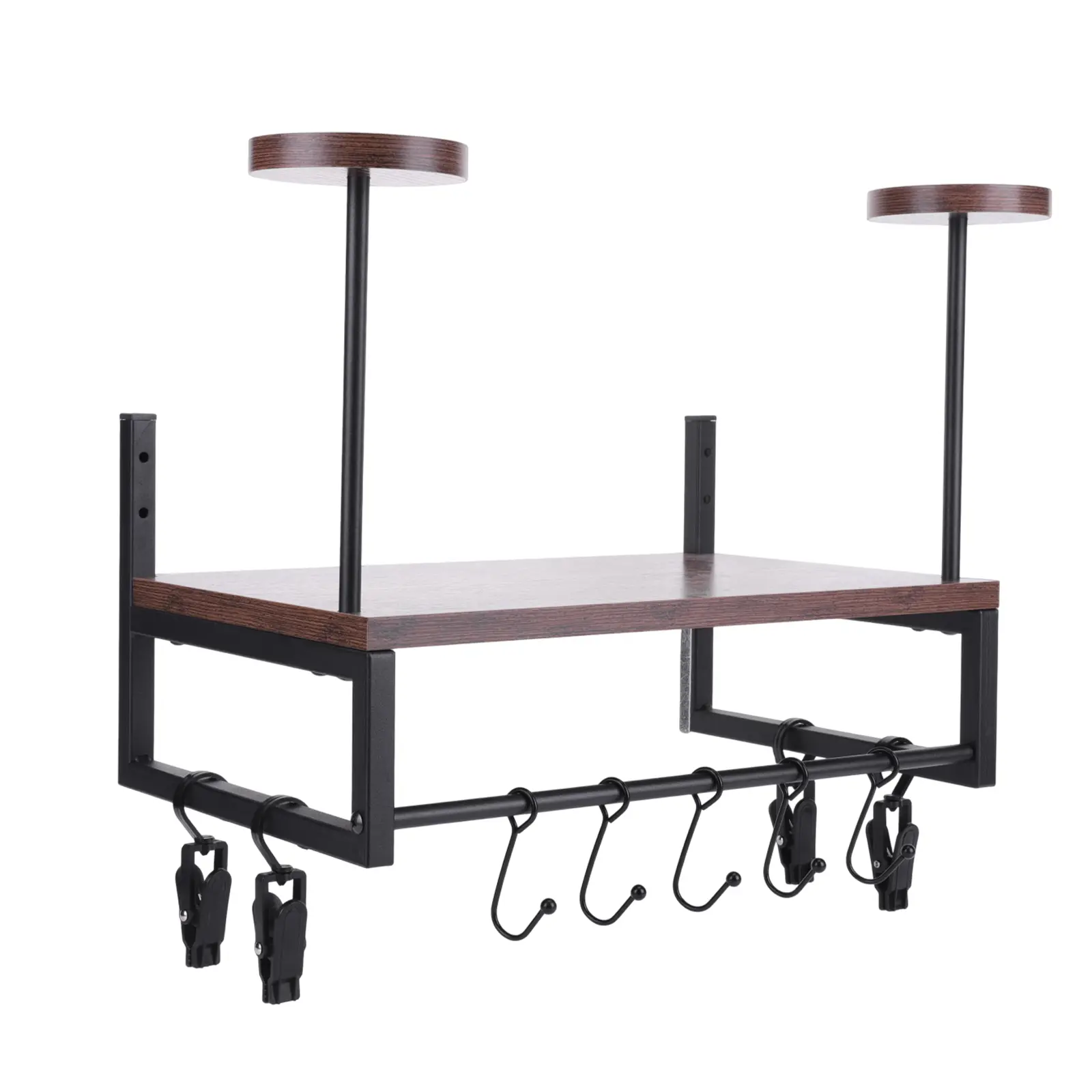 Metal-Wood Wall-Mount Biker Motorcycle Helmet Holder - Durable Retro Organizer Rack with Waterproof Coat, Shelf, Hooks, 16.14x10.24x8.03in for Garage Storage, Moto Gear, Football Models, Baseball