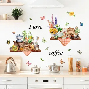 A set (30*60cm*2pcs) of creative tableware, floral and butterfly English flat wall stickers for kitchen and restaurant background decoration, Home Decor, M18111