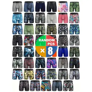 8pcs/Set Random Men Digital Print Breathable Sports Fitness Running Anti-Chafing Boxer Briefs Trendy Stretch Sports Boxer Briefs