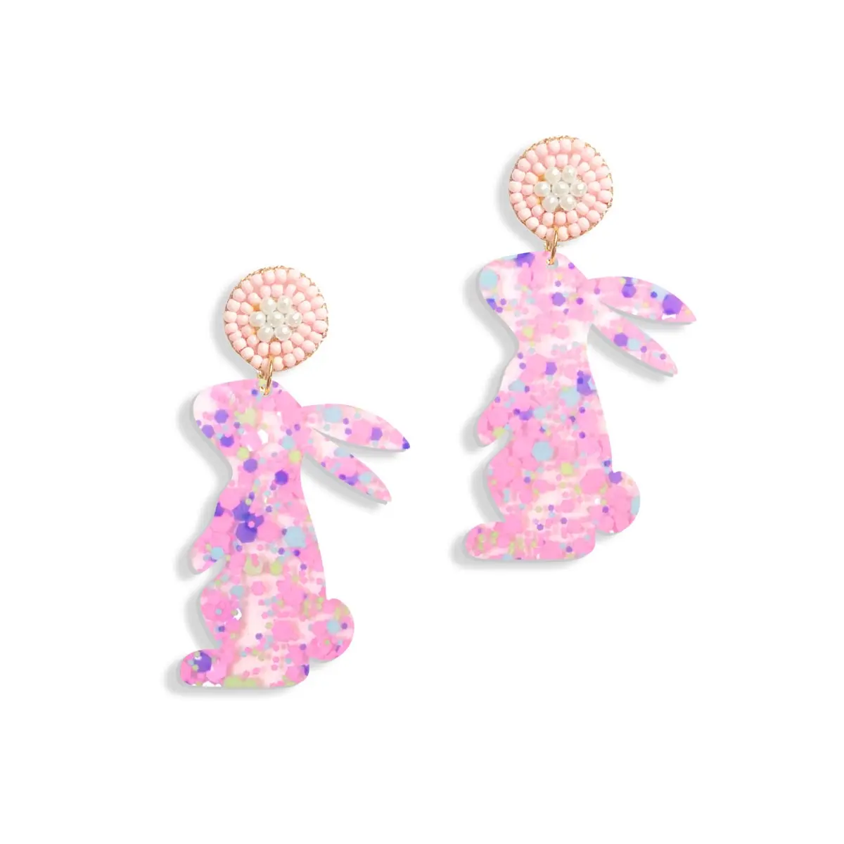 Viv&Lou Pink Confetti Acrylic Easter Bunny Earrings