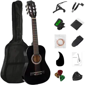 30" Black Beginner Acoustic Guitar Starter Package Student/ Guitar with Gig Bag,Strap,2 Picks,Extra Strings,  Tuner.