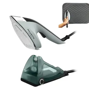 Rowenta 2-in-1 Duo Force Iron and Steamer for Clothes, 1700W Steam Iron, Stainless Steel Soleplate, Ultra-Lightweight, Detachable 13.5-oz Water Tank, Clothes Steamer, Anti-Drip, Black & Green, JR4030