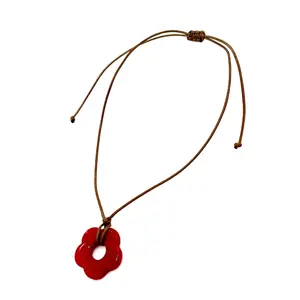 Hollow Flower Red Acrylic Pendant Clavicle Chain Floral Jewelry Gift Beach