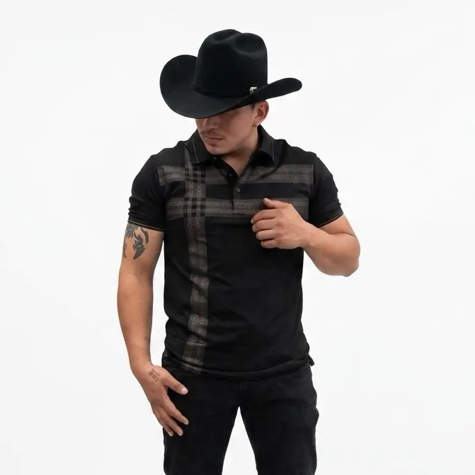 Men's Western Style T-shirt in Solid Black, Short-Sleeve Casual Fashion Menswear for Everyday Wear, Standard Sizes L, Tshirt