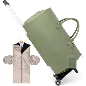 Modoker Rolling Garment Bags with Wheels, Luggage Organizer, Women Garment Duffel Bag for Travel, PU Leather Convertible Garment Bag with Trollery Suit Luggage Bag