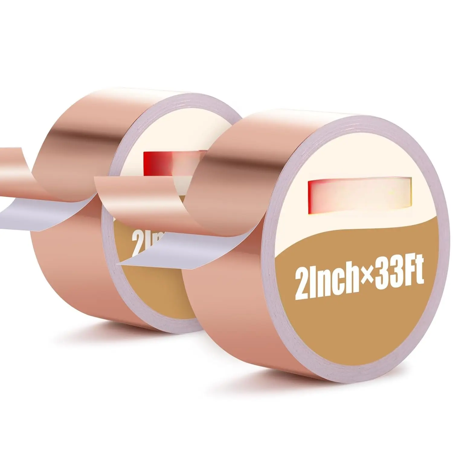 2 Pack Copper Foil Tape 2 Inch x 33Ft Conductive Adhesive Foil Tape, Copper Shielding Tape for Guitar Stained Glass EMI Shielding Grounding Paper Circuits Garden