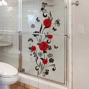 Rose & Butterfly Pattern Bathroom Sticker, 2 Counts/set Self Adhesive Window Decal, Decorative Easy Remove Sticker for Home Bathroom, Decorative Wall Sticker