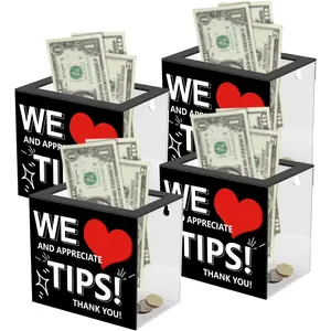 4 count Tip Jar for Bartender  Tip Box for  Suggestion Donation Jar Box 6 x 4 x 5 Inch Tip Jars Container Collection for Restaurant,Musicians,Driver,Bar