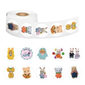 Calico Critters 500 pcs 1" inch 10 Different Designs Colorful Mix Sticker Seals Roll Anime for Party Decoration Gift Wrapping Decorations Self Adhesive Label Adhesive Vinyl Decal