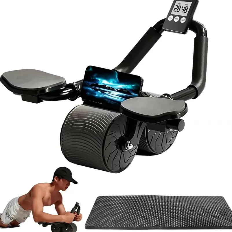 2027 Ab Roller Wheel Ab Trainer Machine for Core Muscle Training, with Digital Timer, Phone Holder, Smart Rebound Dual-Wheel Design, Eco-Friendly Home Fitness Tool