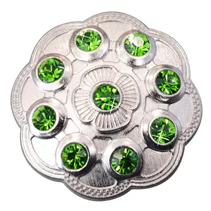 HILASON Western Screw Back Concho Green Crystal Floral Bling Cowgirl Color | Bridle Conchos Slotted