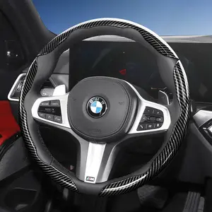 For BMW Interior, Segmented Carbon Fiber Replacement Steering Wheel Cover Sporty Style Non-Slip Grip 2-Piece/3-Piece Set Quick-Install Design All-Season Compatibility For X3/3 Series/X1/X5/X2/X4/5 Series/X6/X7/iX/i4/i5/i7 Car Interior Kit Car Accessories