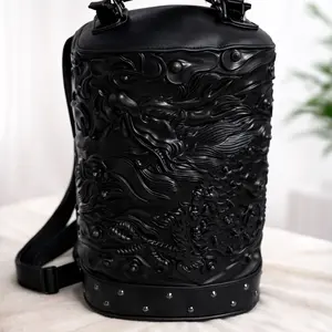 Dragon Emperor Canister Backpack - Detailed Scales, Full Dragon Design, Stealth Look, Black Tin Bag, SKU:3234