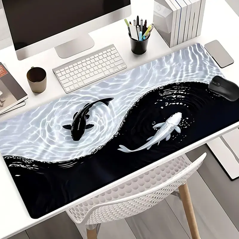 Yin Yang Print Extra Large Gaming Mousepad (35x16 in) - Non-Slip Rubber Base, Durable Stitched Edges, Work Desk Accessories, Stationery Office Supplies, Ideal Christmas Gift for Home & Office Desk Tidy Desk Cable Organizer
