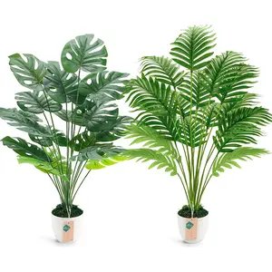 2 count   28'' Large Artificial Palm Tree and Faux  Indoor Tall in White Pots for Home Office Bathroom Patio Floor Outdoor Decor