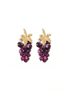 Hypoallergenic For Women Vintage Grape Dangle Earrings, Retro Purple Grape Cluster Gold Leaf Drop Earrings For Daily Wear Afternoon Tea Wedding Guest Date Night Party, Ideal Gift For Mom Girlfriend Wife On Birthday Mother's Day Valentine's Day Christmas A