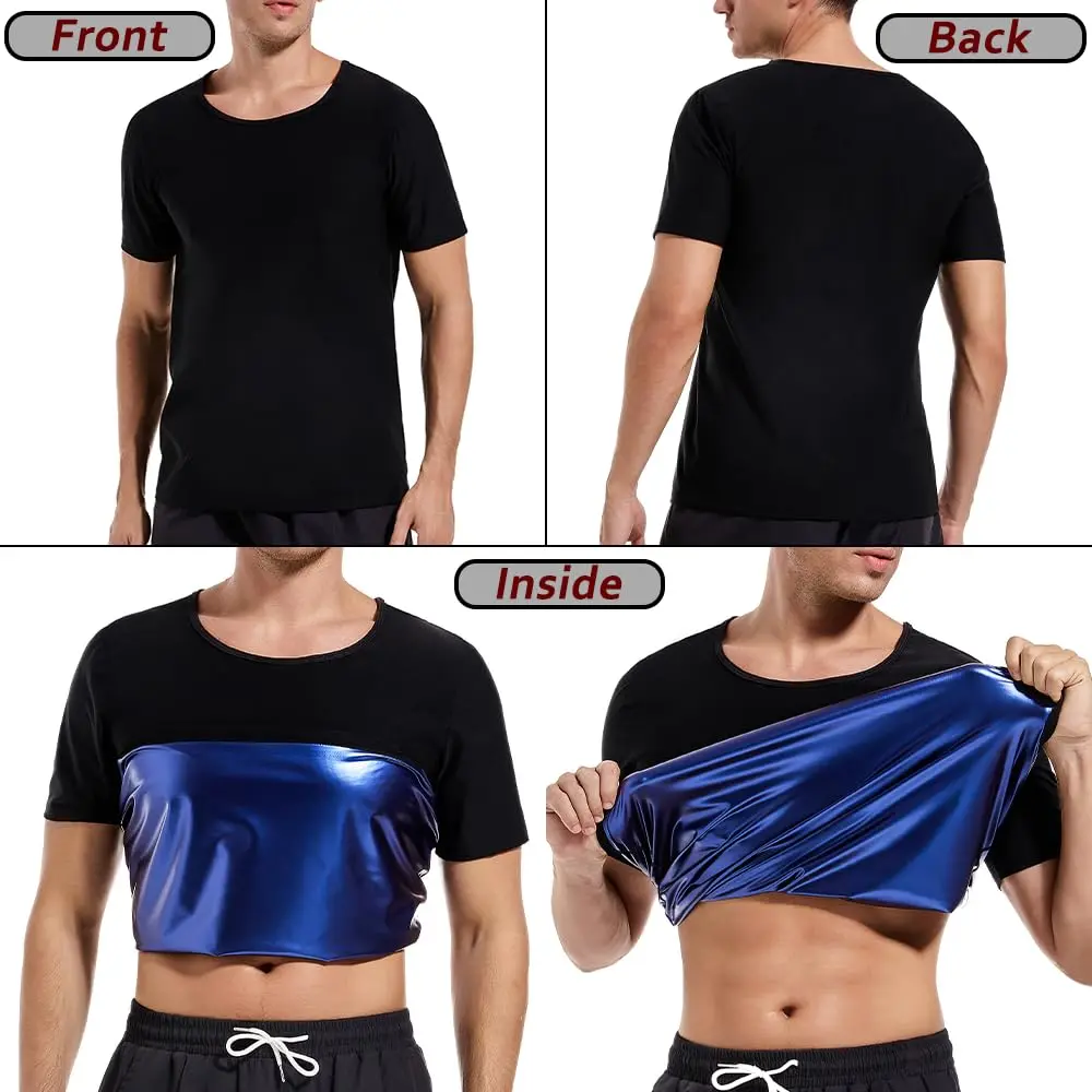 Men's Sauna Body Shaper Short Sleeve Shirt, Workout Gym Everyday Activewear Sweat T-Shirt