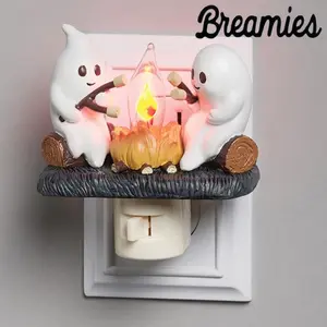 Breamies Ghost Campfire Flickering Halloween Night Light, 3D LED Small Electric Faux Campfire Night Light, Halloween Nightlight Indoor Decorations,Funny indoor/Interior Decoration,Candle gift,Atmosphere Ornaments