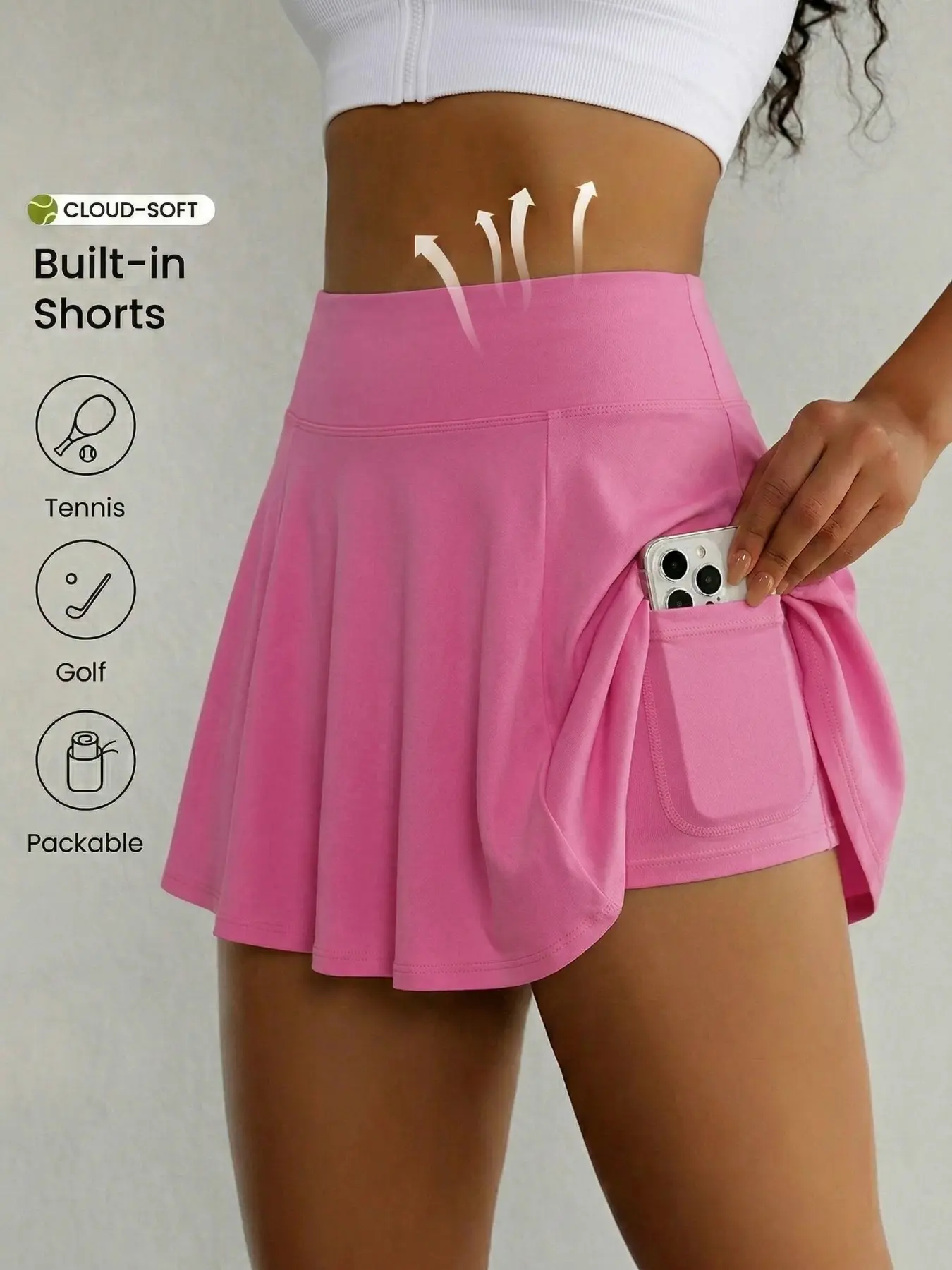 High-Waisted Waist Cinching Sports Skirt for Women, Bare-Like Skin-Friendly Tennis Skirt, Outdoor Running Fitness Anti-Exposure A-Line Pleated Skirt, High Elasticity Breathable Quick-Dry, Quick Drying Skort, Tennis Golf Skorts, Workout Skirts