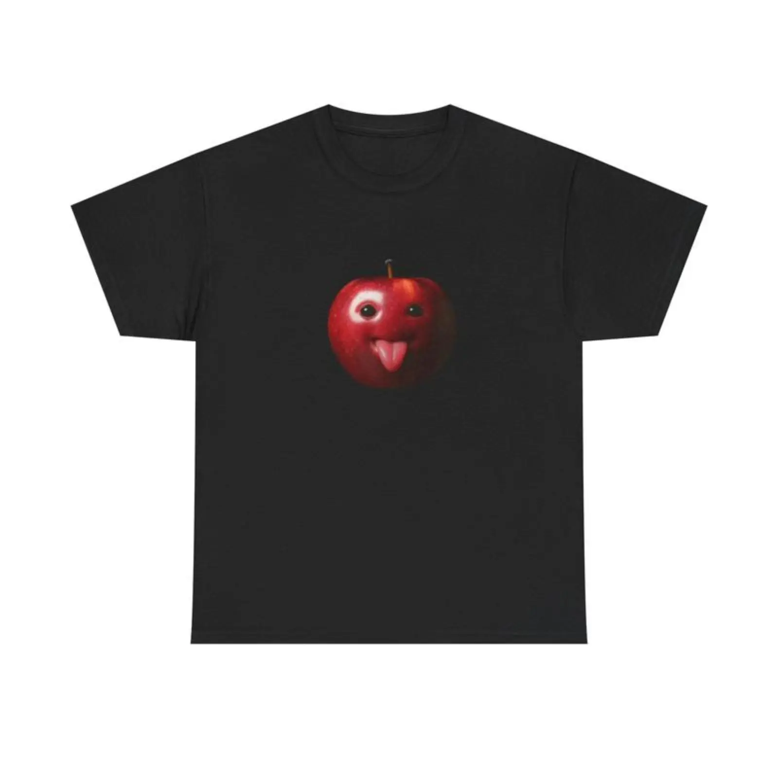 Apple With Tongue Out Printed T - shirt Clothes Cotton