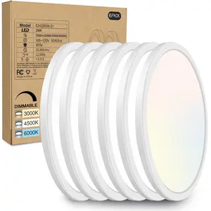 6PACK LED Flush Mount Ceiling Light Fixture, 12Inch 28W Ceiling Light, Dimmable & 3000K/4500K/6000K 3 Color Adjustable Round Ceiling Light 3200LM Low Profile Ceiling Light Fixtures for Kitchen Bedroom