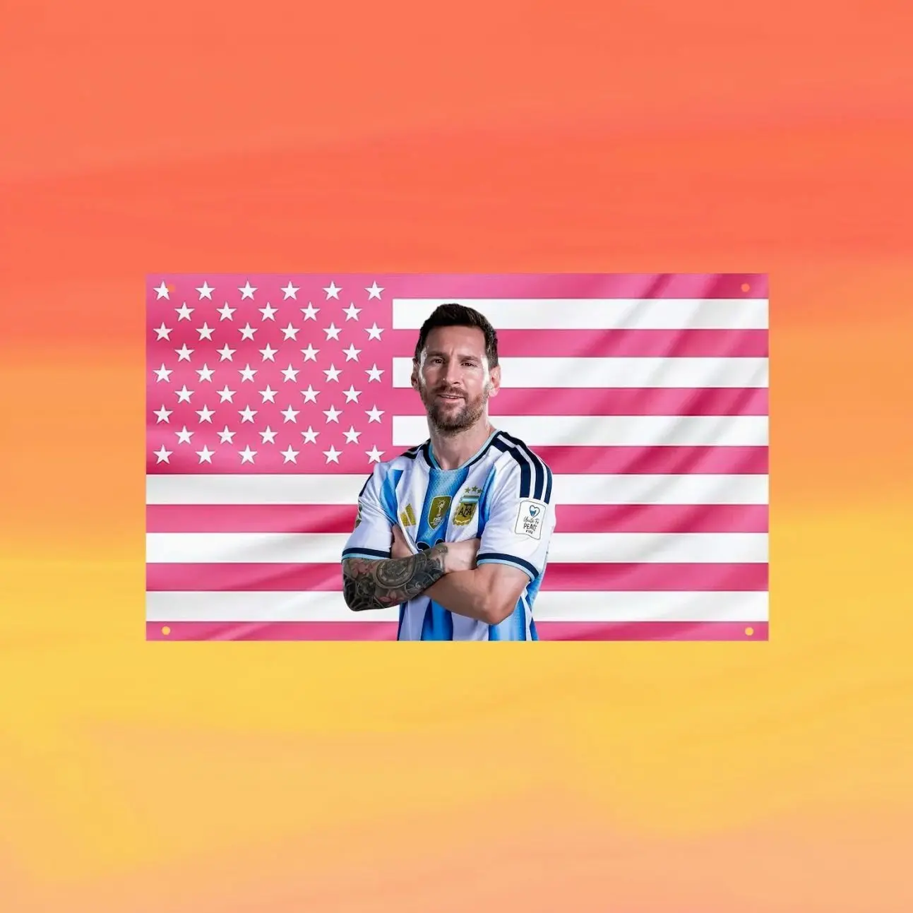 Lionel Messi Pink US Wall Tapestry Flag, Football Wall Art, Soccer Bedroom Decor, Sports Fan Banner