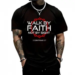 Cotton Jesus Walk by Faith Unisex Christian Graphic T-Shirt with Round Neck Short Sleeves for Men and Women