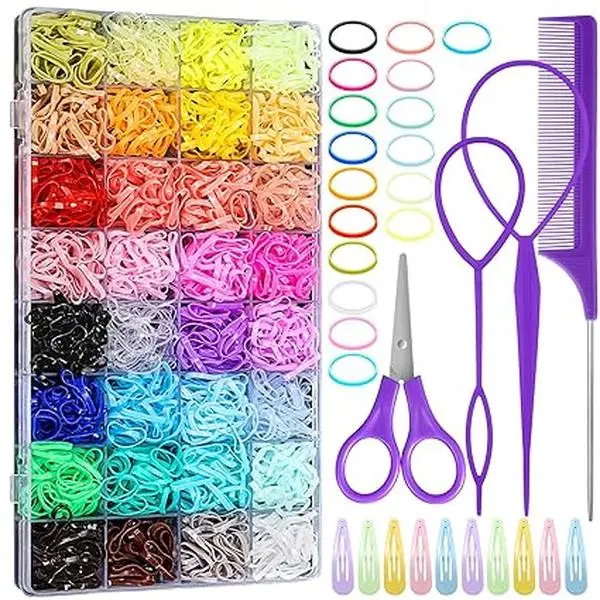 1700-Piece Hair Accessories Sets for Toddlers & Girls, 32-Color Mini Elastic Ties & Tools for an Everyday Secure Fit, Female
