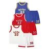 6-piece #SummerVibes children's basketball suit, boys' and girls' jerseys, ball pants suit, digital letter printed summer lightweight basketball vest and shorts Suitable for ages 3-14
