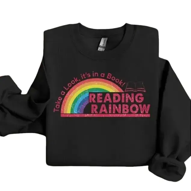 Women's Cotton Green Reading Rainbow Pullover Sweatshirt - Casual Tops, Teacher Appreciation Gift, Book Lover Gift
