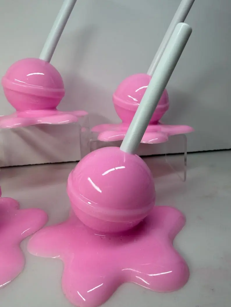 Melting Lollipop Extra Large Pop Art Decor Demure Princess Pink, Resin Sculpture, Candy Art