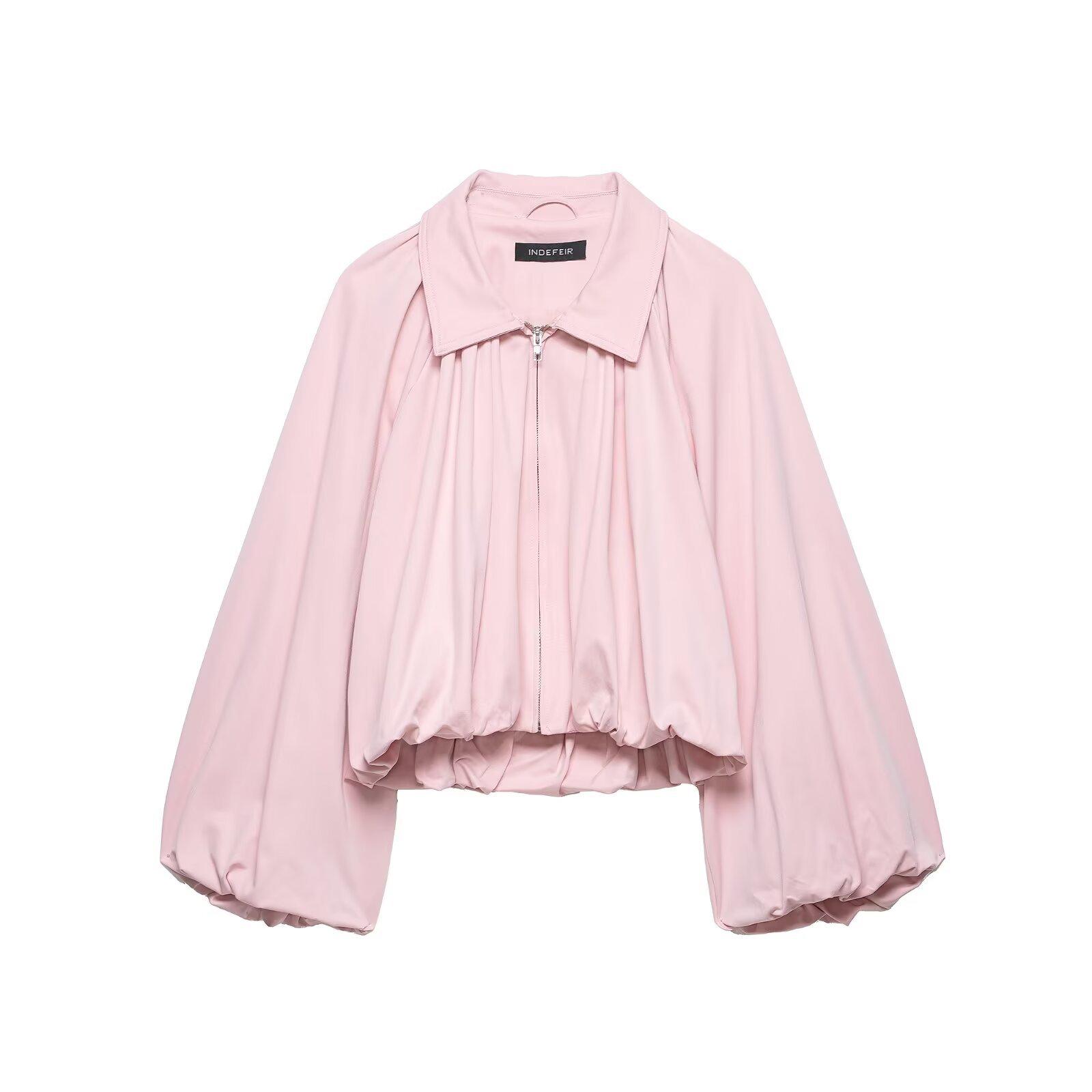 European And American-style Balloon-sleeve Aviator Jacket For Women