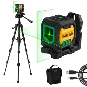 PREXISO Laser Level with 47 Inch Tripod, IP54 Rechargeable 65Ft Green Cross Line Laser Self Leveling, Light Indicator, 3 Brightness Mode, Lazer Leveler Tool for Picture Hanging, Tile, Home Renovation
