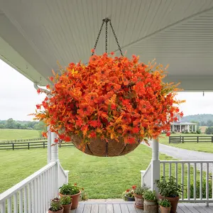 Vibrant Orange Faux Silk Artificial Outdoor Flowers, Outdoor-Safe Home Decor Ornaments, Porch Accent for Living Room