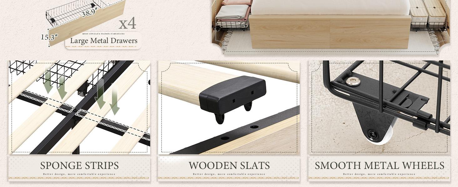 Yechen Natural Rattan Queen Bed Frame with Storage, 10 Drawers & Storage Headboard with Charging Station, Boho Rattan Wood Bed Frame with Metal Frame, Noise Free, No Box Spring Needed Yechen Natural Rattan Queen Bed Frame with Storage, 10 Drawers & Storage Headboard with Charging Station, Boho Rattan Wood Bed Frame with Metal Frame, Noise Free, No Box Spring Needed