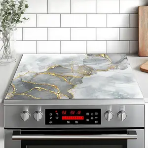 Elegant Marble Pattern Non-Slip Rubber Grill Mat, Stove Panel Protector, Perfect for Home Kitchen Decor, Multi-Purpose Stove Cover