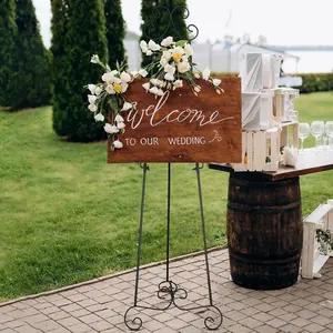 17 x 15 x 57 Inch Metal Scroll Easel Stand for Display Wedding Sign Poster Adjustable Portable Art Easels Poster Easel with Chain Support for Painting Coffee Shop Exhibition Canvas(Black)