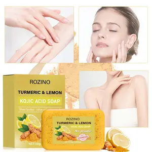 ROZINO Turmeric & Lemon Kojic Acid Soap 110g Square Yellow Bar Handcrafted Cleansing Brightening Formula with Triple Brightening Blend for Even Radiant Skin